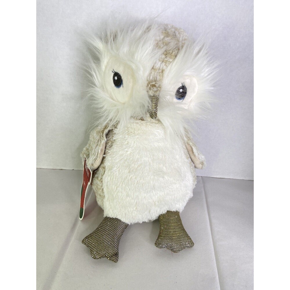 Pier One Webster Owl Bird White Silver Gold Sparkle Stuffed Animal Plush Toy NEW